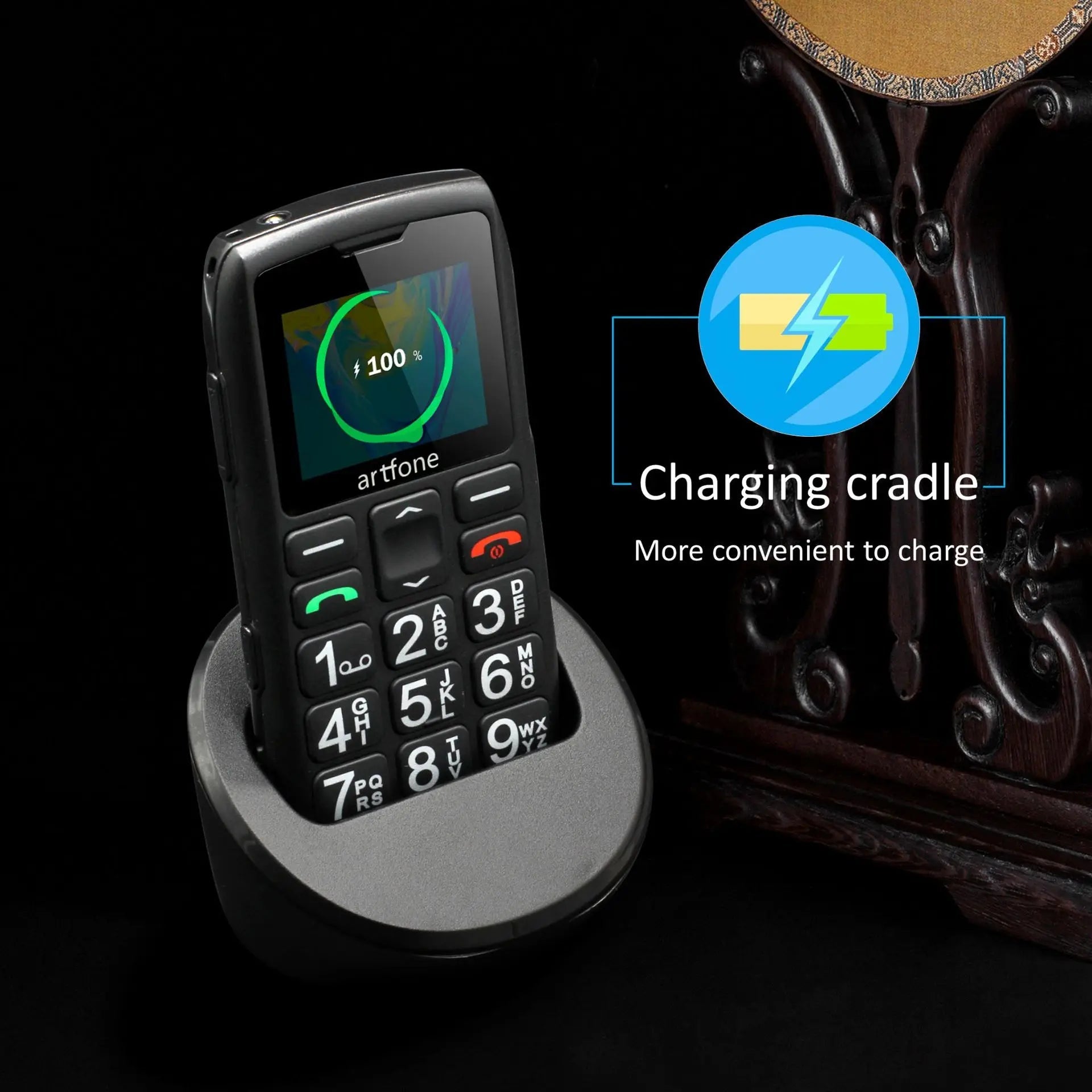 Bar Senior Mobile Phone Artfone C1+ With Free Charging Dock C1 Big Rubber Keypad For Elderly Dual Sim One Key SOS FM 1400mAh