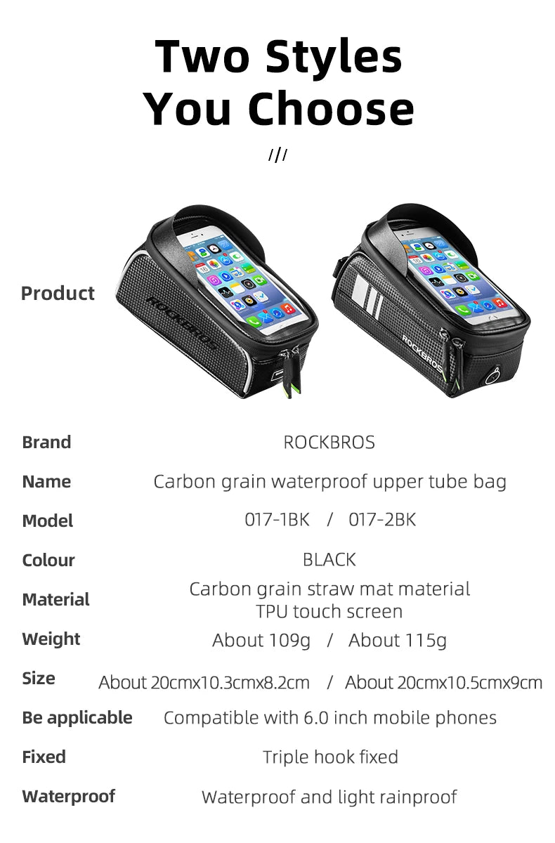 Borsa per telaio bici resistente all'acqua con supporto per telefono con schermo touch