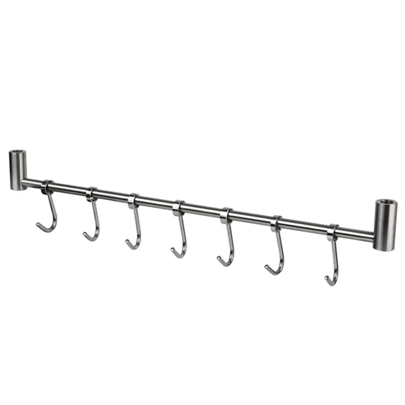 Wall-Mounted Stainless Steel Kitchen Rail Rack with 7 Hooks