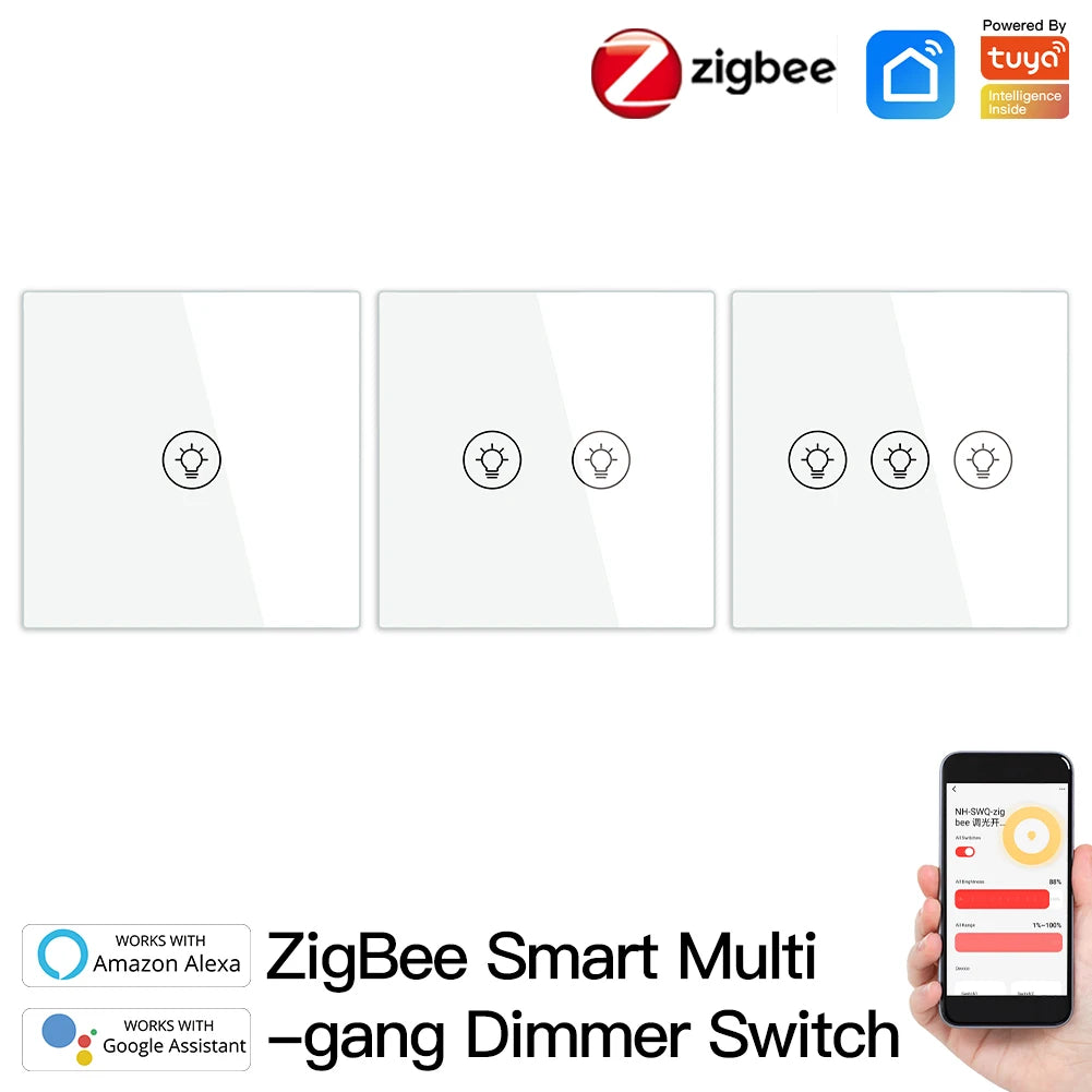 MOES Smart Dimmer Switch ZigBee Tuya, 1/2/3 Gang Control, Alexa Google Home Compatible, APP Remote Dimming