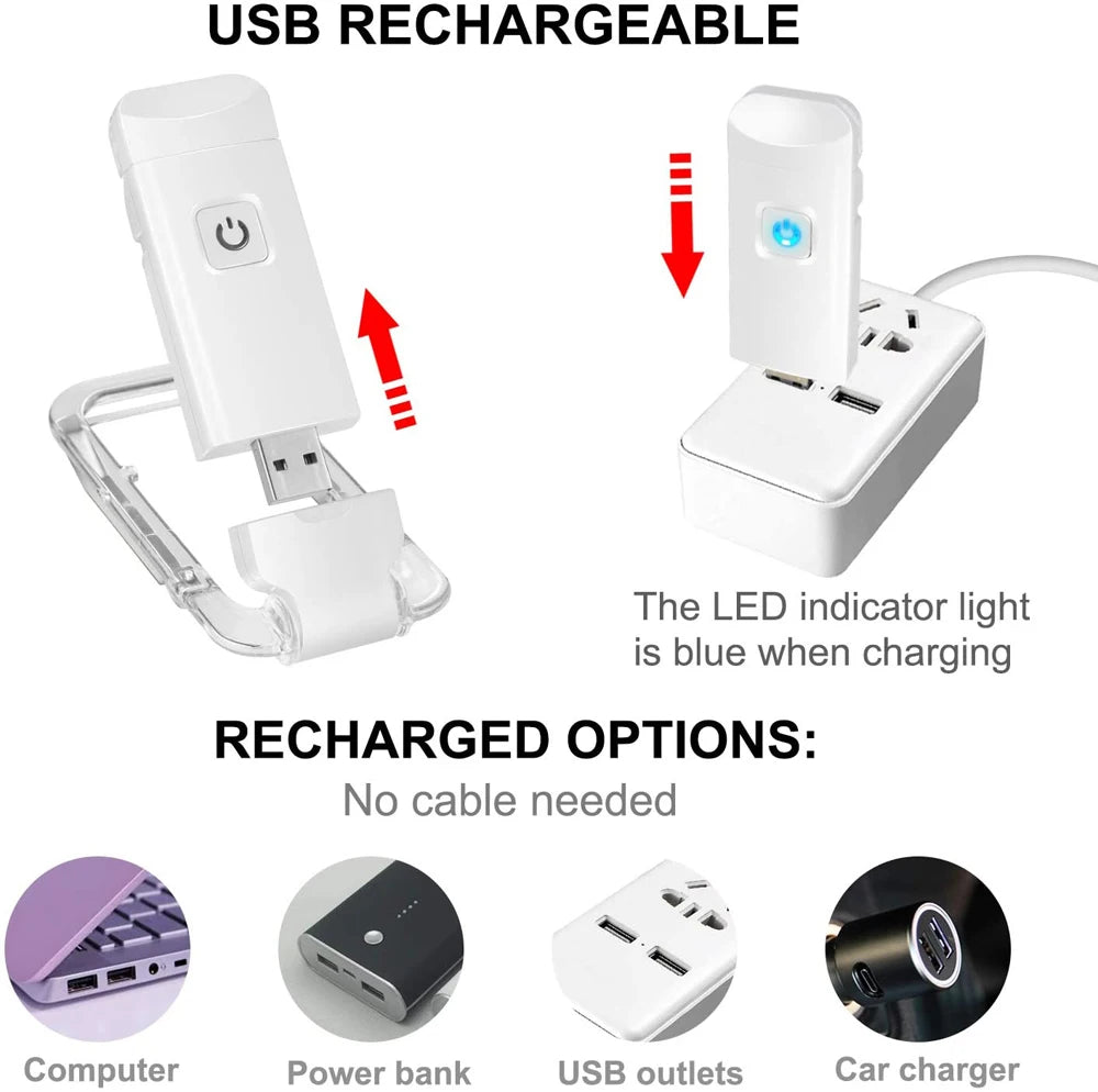 Nabíjateľné USB svetlo na čítanie s klipom
