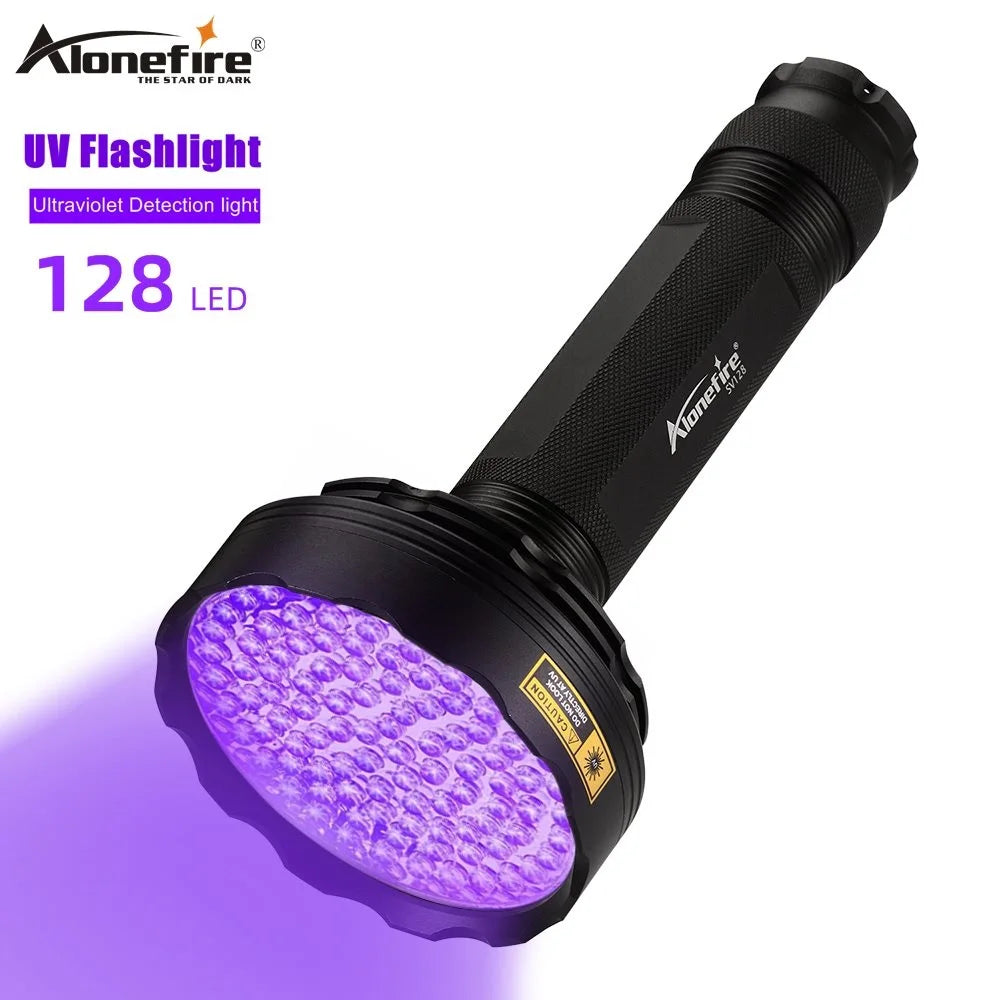 128LED 395nm UV Flashlight High Power Ultraviolet Torch Money Ore Pet Stains Invisible ink Scorpion Marker Fluorescent light
