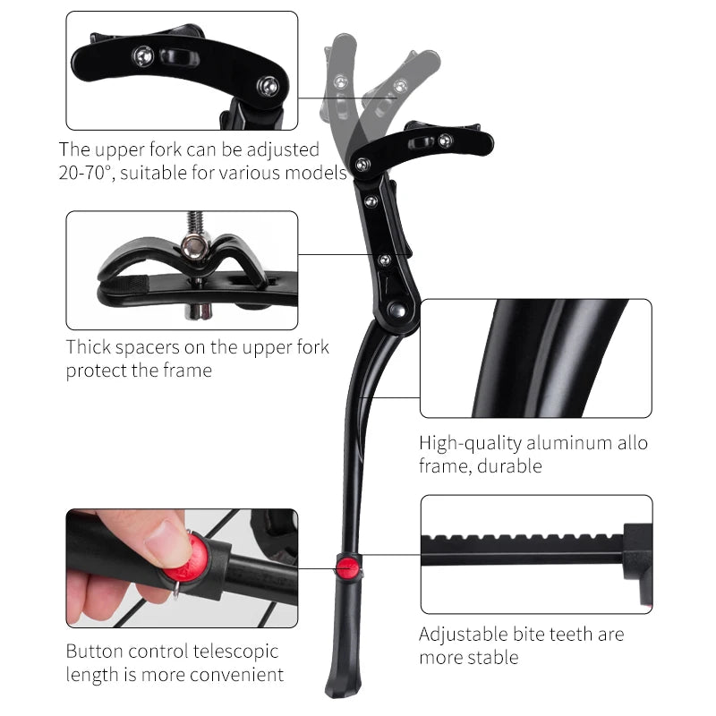 Adjustable Bicycle Kickstand with Stable Anti-Slip Foot Support