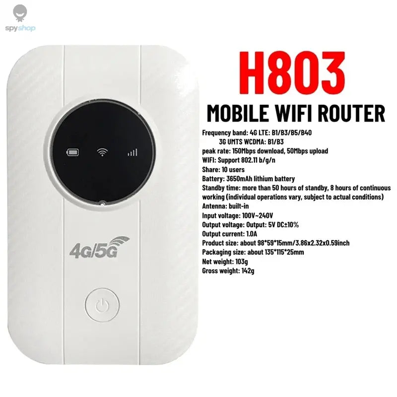 H803 4G LTE Mobile Wifi Router 3650Mah 150Mbps Wifi Modem Up To 10 Users With SIM Card Slot Wireless Router For Travel Spy-shop.com