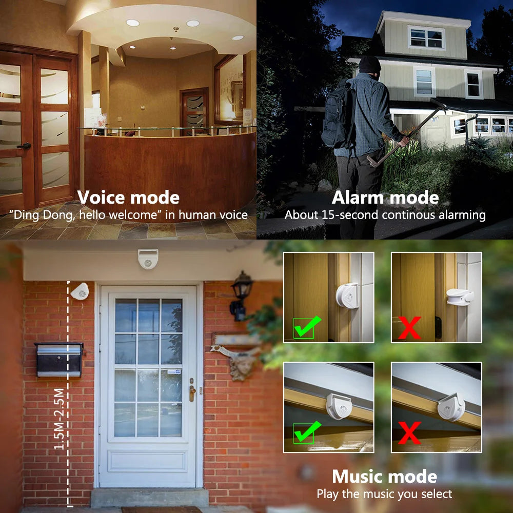 PIR Motion Sensor Doorbell Chime Alarm with 32 Sounds