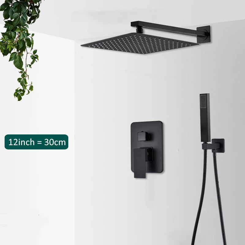 Matte Black Concealed Shower System with Rainfall Head & Tub Spout