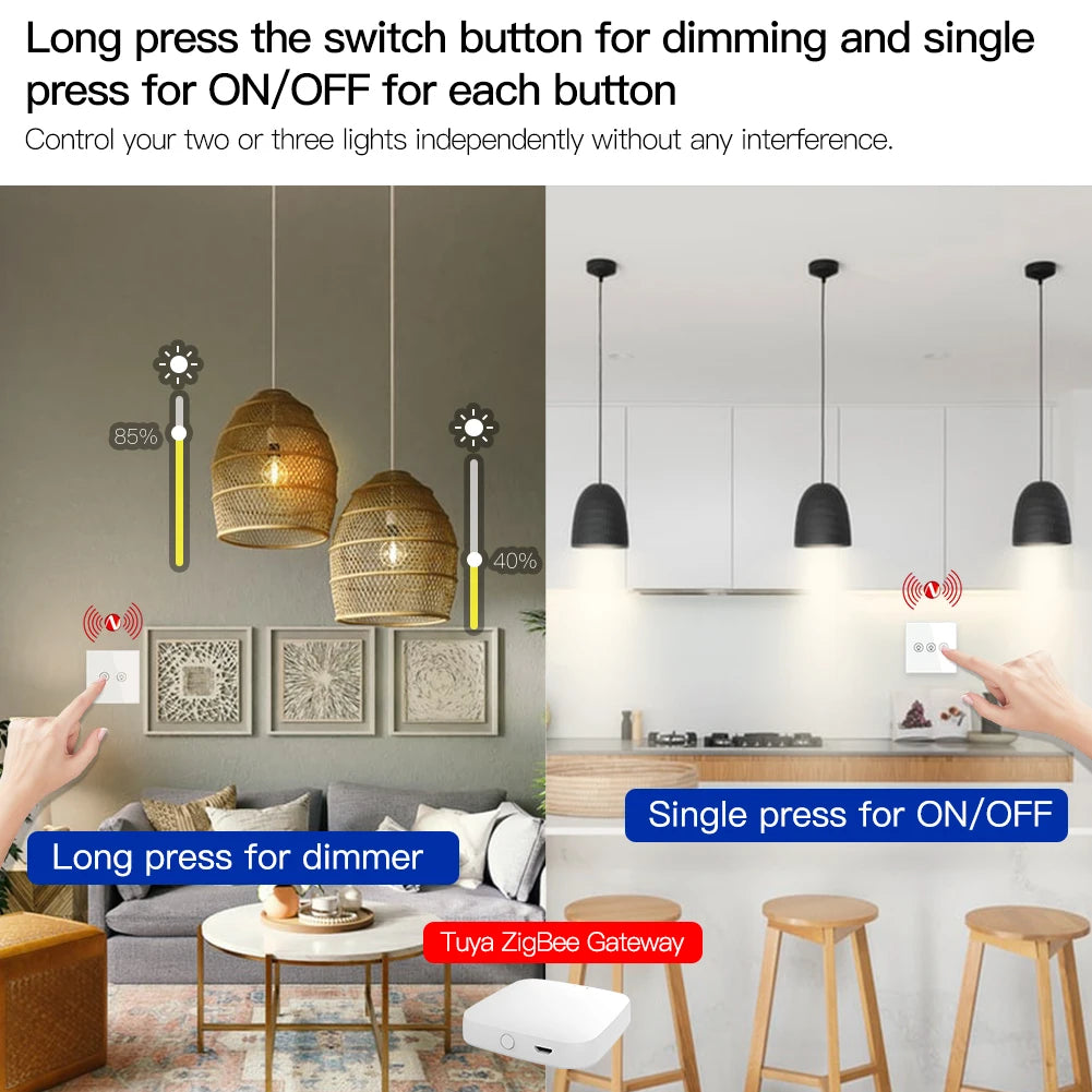 MOES Smart Dimmer Switch ZigBee Tuya, 1/2/3 Gang Control, Alexa Google Home Compatible, APP Remote Dimming