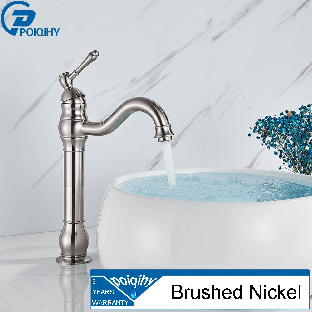 POIQIHY Antique Brass Basin Vessel Sink Faucet Deck Mounted One Hole Cold Hot Water Cold Hot Mixer Tap Bathroom Faucet 1 Hole