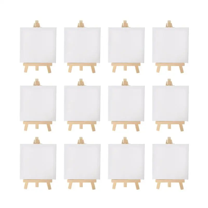 12pcs Artists 5-Inch Mini Easel & 3×3-Inch Canvas Set