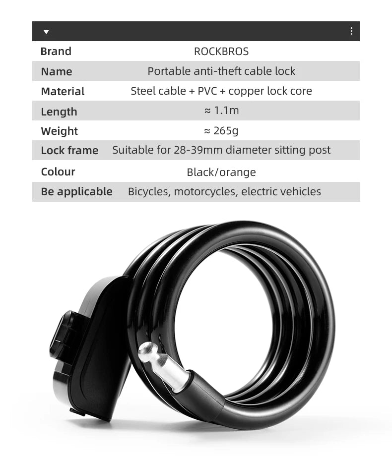 Steel Cable Bike Lock with Keyless Quick Lock