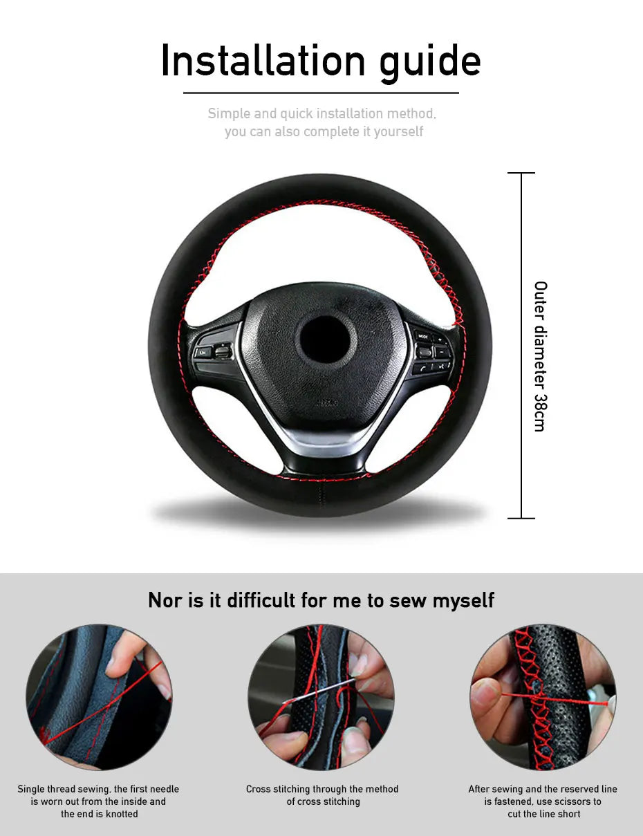 Fur Steering Wheel Cover For Car Universal 38cm Braided Car Steering Wheel Protection Cover Leather Anti Slip Interior Parts