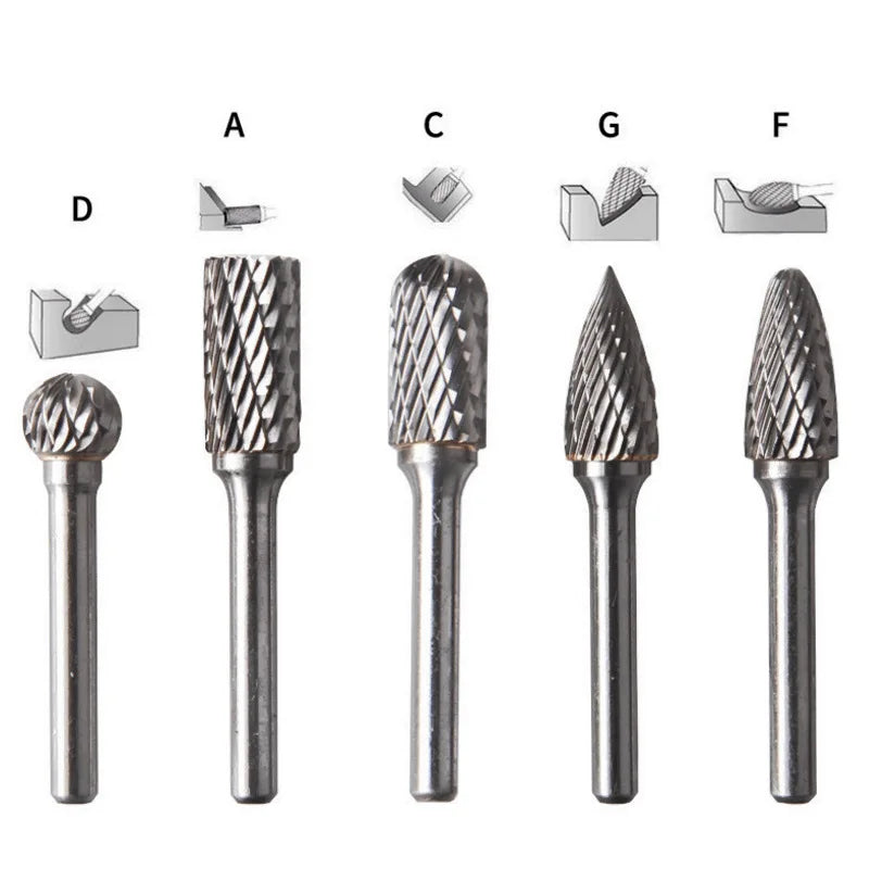 5pcs Double Groove Rotary File 6mm Grinding Head Tungsten Carbide Burr Milling Cutter Drill Bit Set Finishing Metal Mould