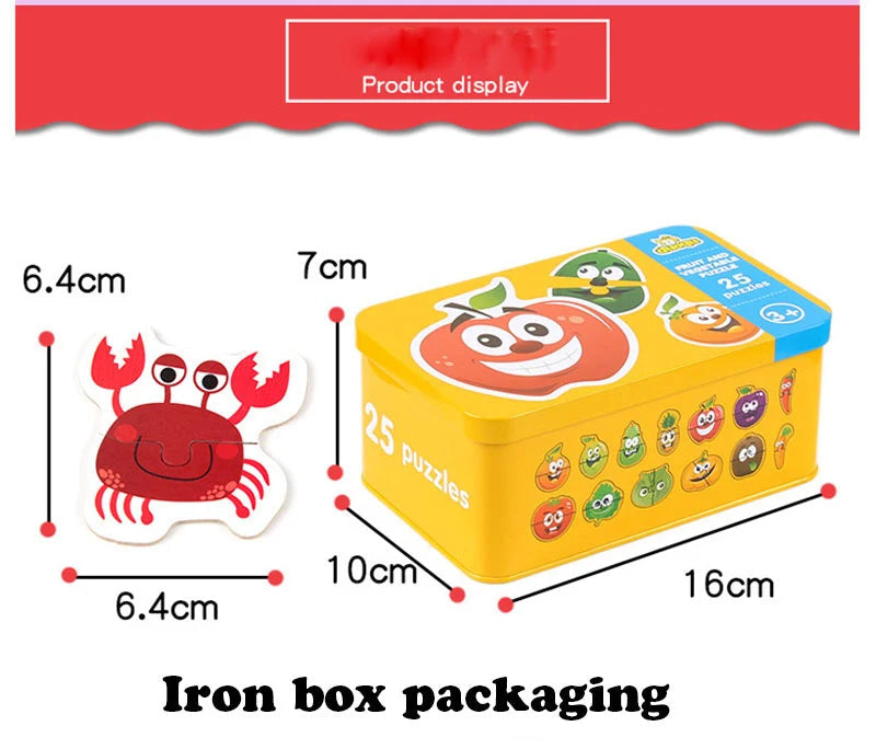 Baby Puzzle Montessori Educational Toys Wood 3D Puzzle Games Iron Box children Puzzles Jigsaw Wooden Puzzles For Kids 2 3 4 Year