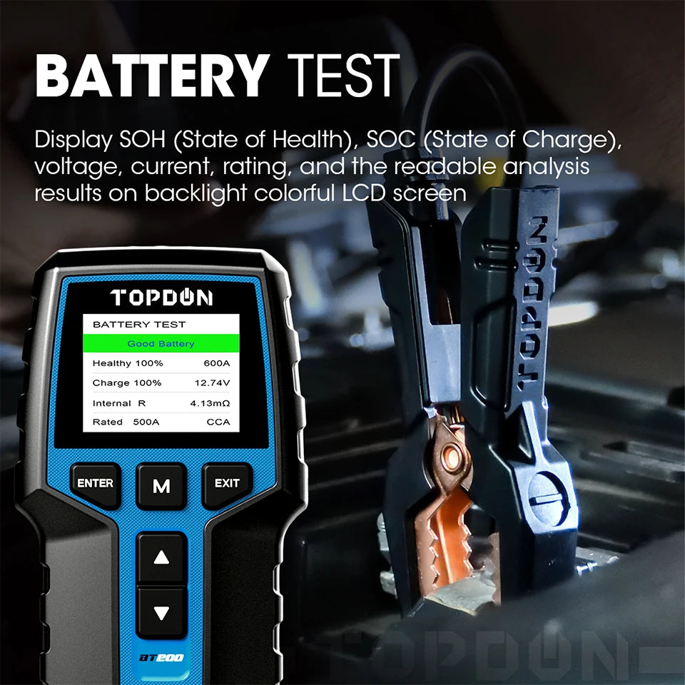 TOPDON BT200 Portable Battery Tester for 12V Automotive Systems
