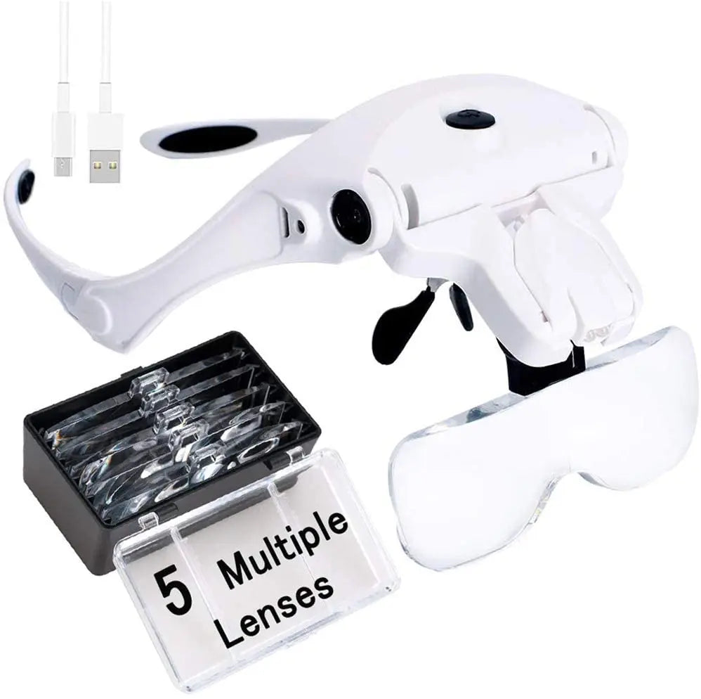 Lente a LED con fascia LED ricaricabile via USB con cinque lenti