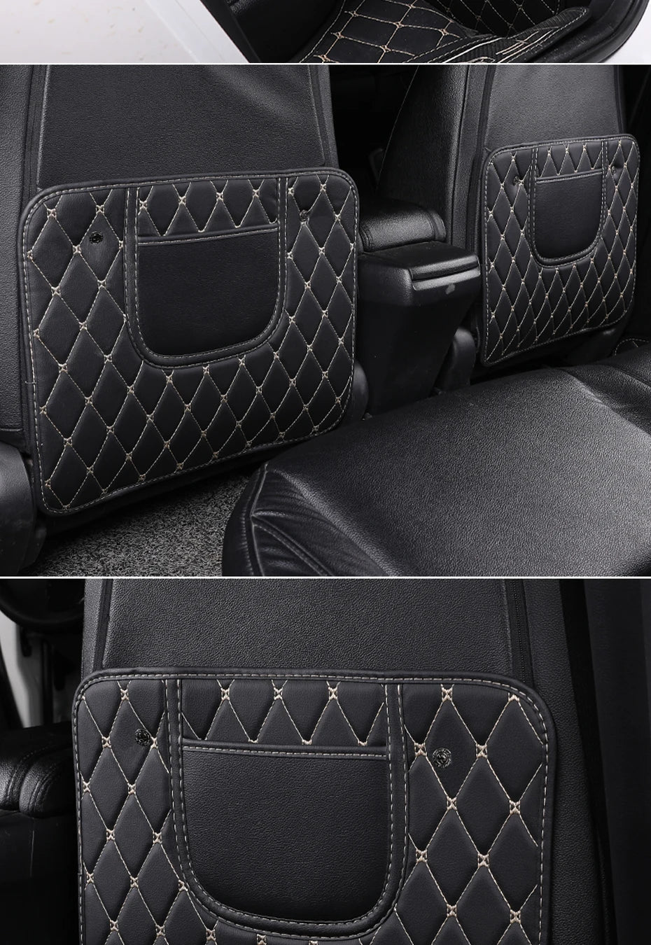 PU Leather Car Anti-Kick Mats Auto Seat Back Protector Cover Car Back Seat Organizer with Storage Pockets Interior Accessories