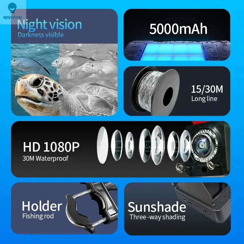 HEERAK Portable Fish Depth Finder Water Handheld 1080P 4.3 Inch LCD Fish Finder Underwater 220° Fishing Camera With Night Vision Spy-shop.com