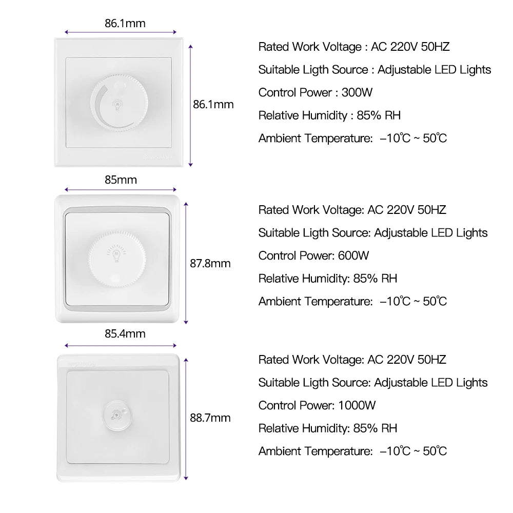 Wall Dimmer Switch for Dimmable LED Lights, 300/600/1000 W