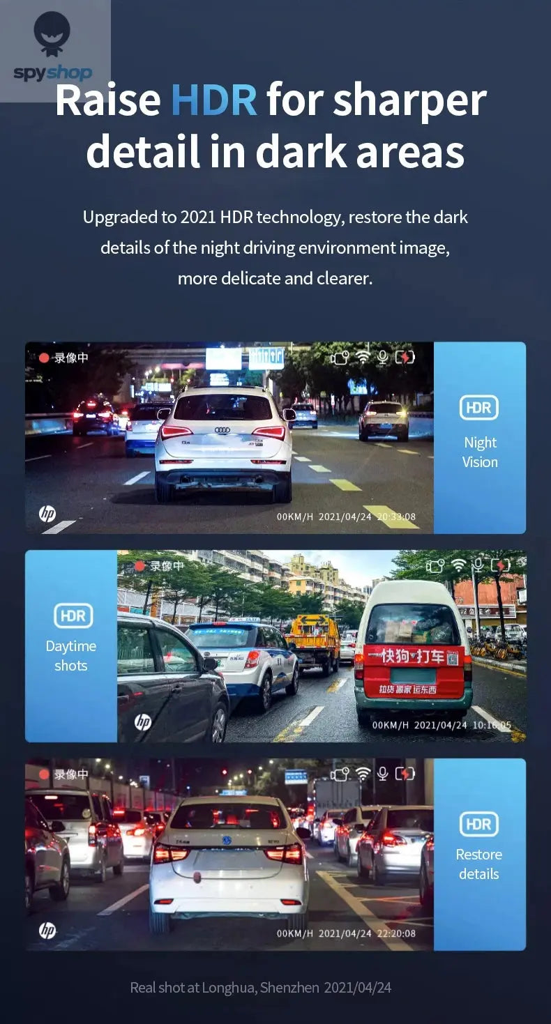 HP car camera dash cam camera 2k HD night vision WiFi DVR video loop video parking monitoring car dashcam auto Spy-shop.com