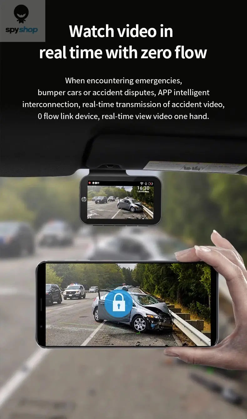 HP car camera dash cam camera 2k HD night vision WiFi DVR video loop video parking monitoring car dashcam auto Spy-shop.com