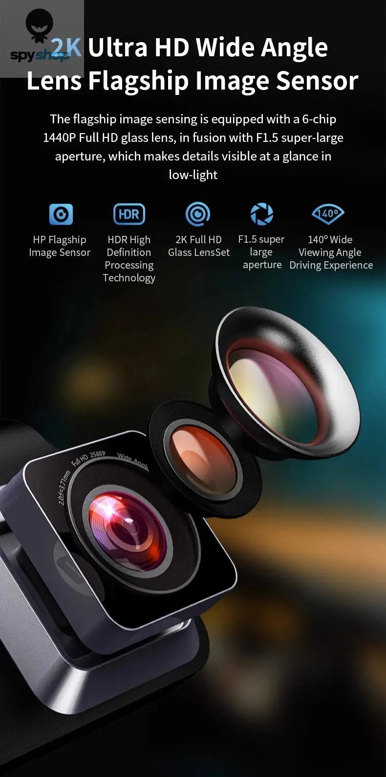 HP car camera dash cam camera 2k HD night vision WiFi DVR video loop video parking monitoring car dashcam auto Spy-shop.com