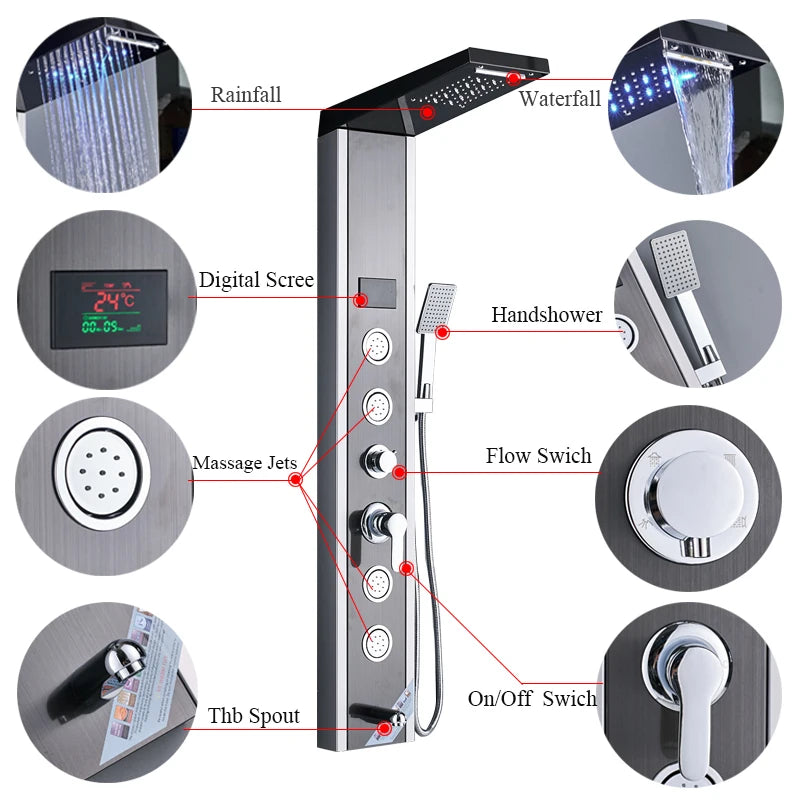 LED Shower Panel Massage Jet Shower System