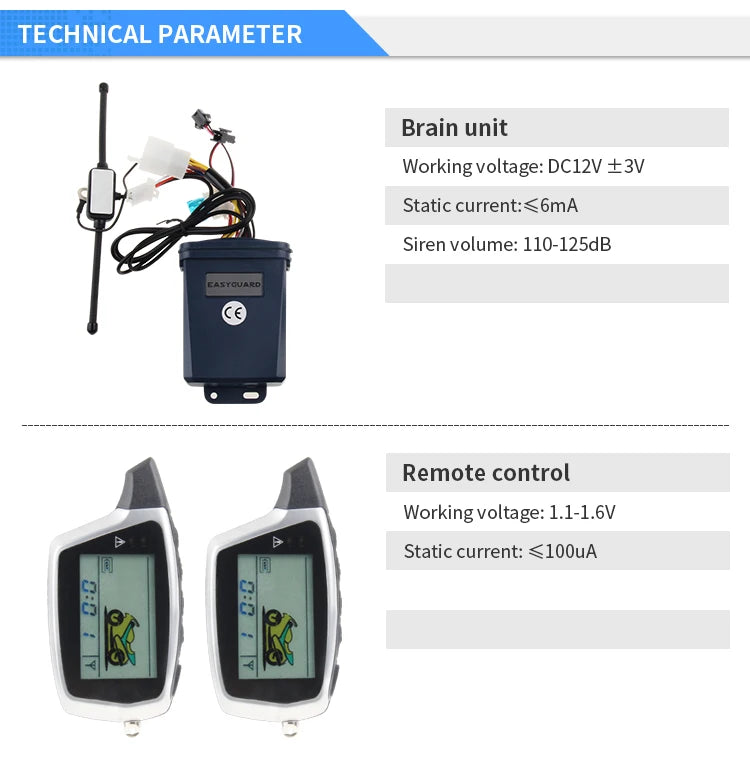 2-Way Motorcycle Alarm System with LCD Pager & Remote Start