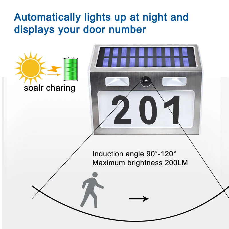 Solar House Number Plaque Light with Motion Sensor LED Lights