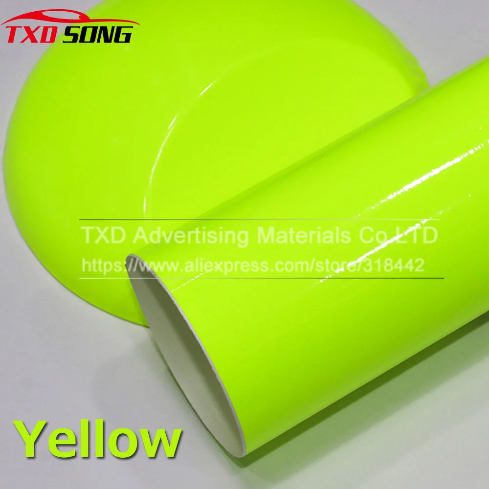 10/20/30/40/50/58x152CM Fluorescent yellow glossy vinyl wrap film Glossy Vinyl sticker with air free bubbles