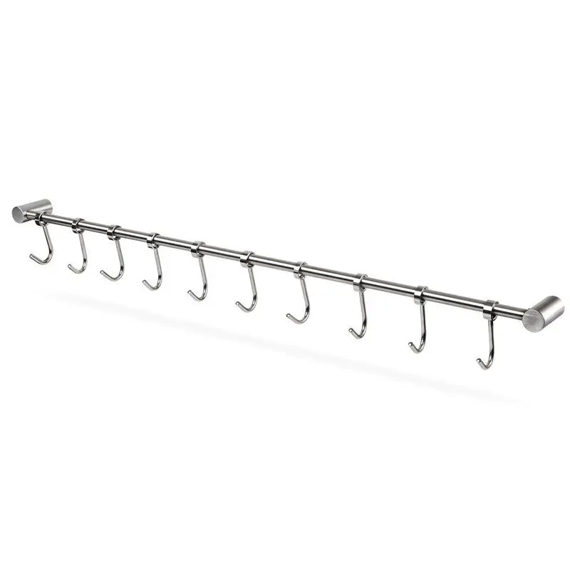 Wall-Mounted Stainless Steel Kitchen Rail Rack with 7 Hooks