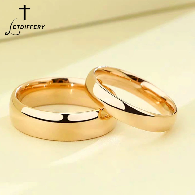 Stainless Steel Wedding Rings with Smooth Gold Finish