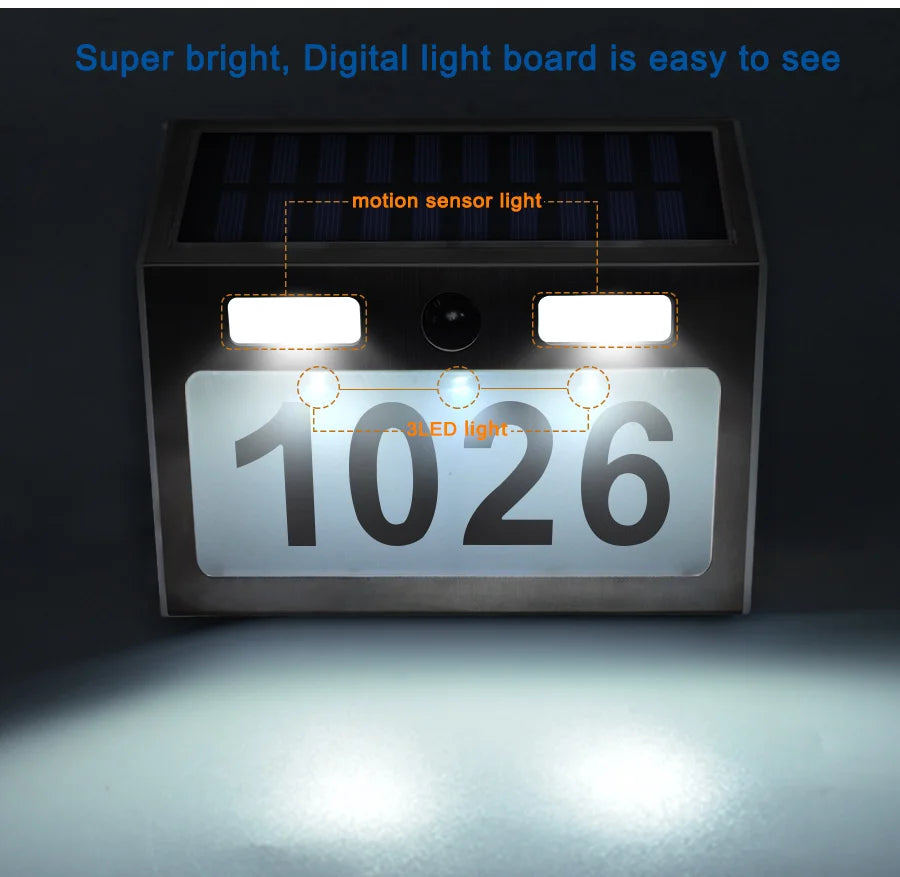 Solar House Number Plaque Light with Motion Sensor LED Lights