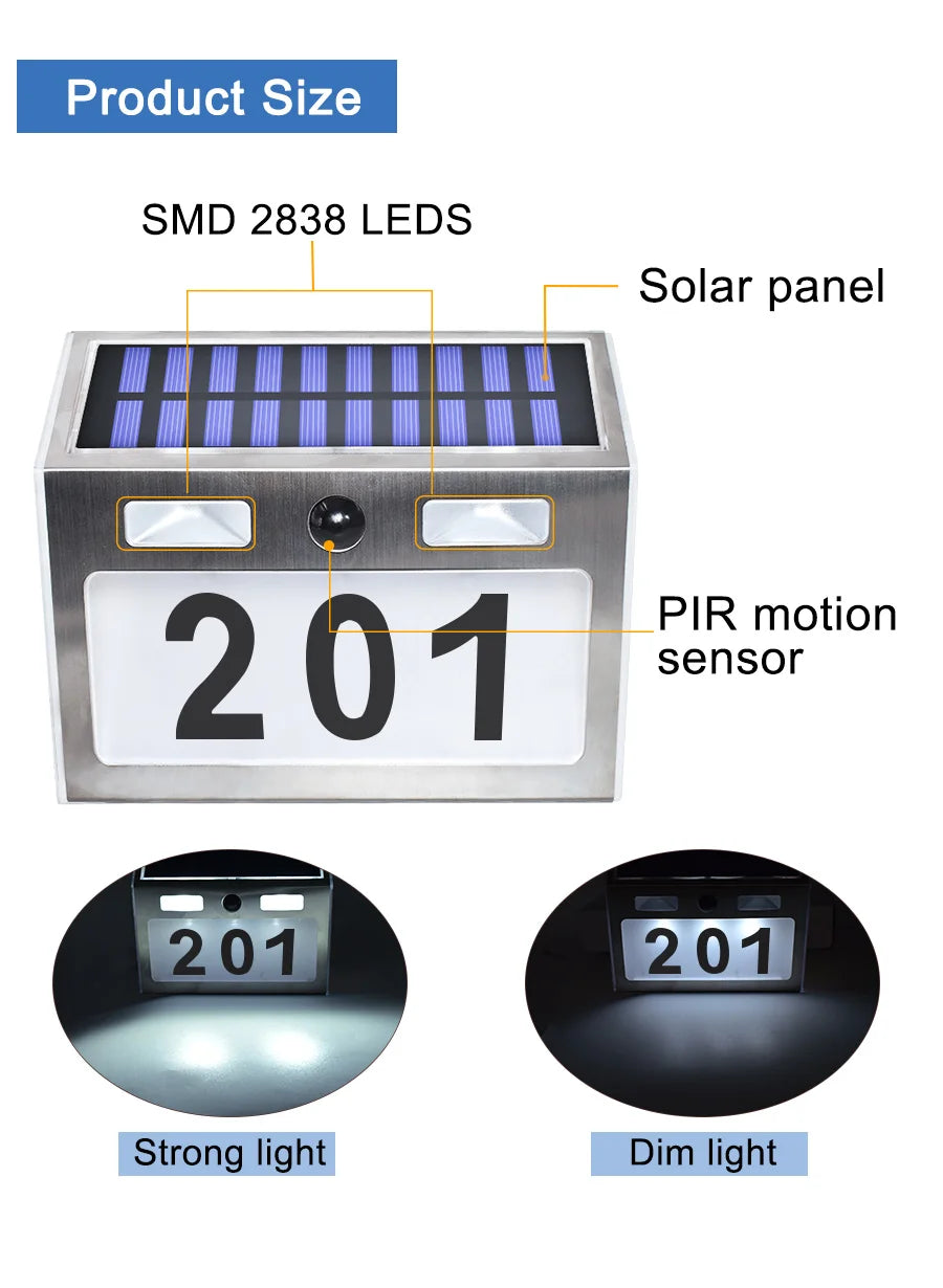 Solar House Number Plaque Light with Motion Sensor LED Lights