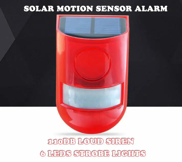 Solar Motion Sensor Alarm with 110dB Siren and Strobe Light