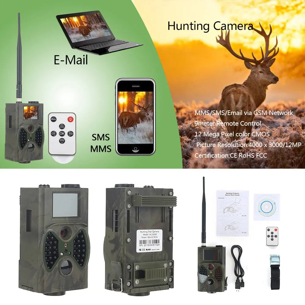 16MP Night Vision Hunting Trail Camera 2G MMS SMS SMTP HC300M Celluar Waterproof Wildcamera Wireless Photo Trap Surveillance