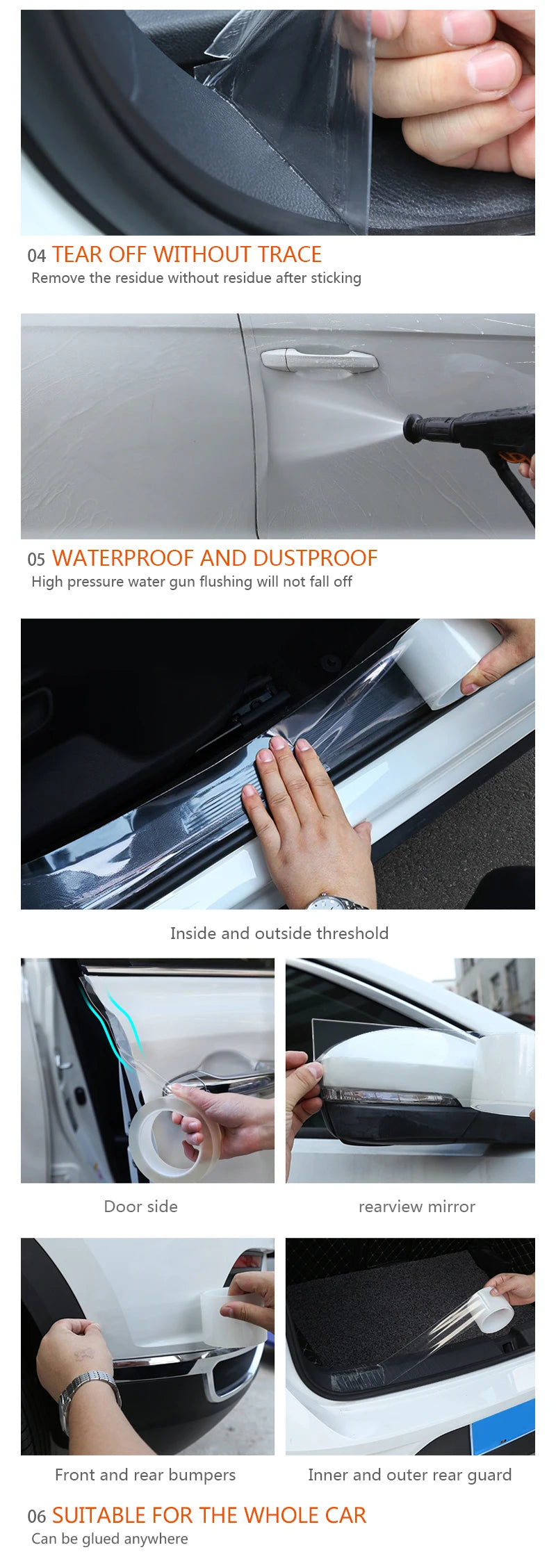 SEAMETAL Transparent Car Sticker Anti Scratch Door Sill Protective Film Free-Cutting Universal PVC Door Edge Protector Sticker