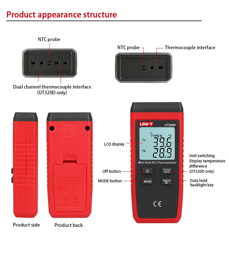 UT320A and UT320D Contact Thermometer Options