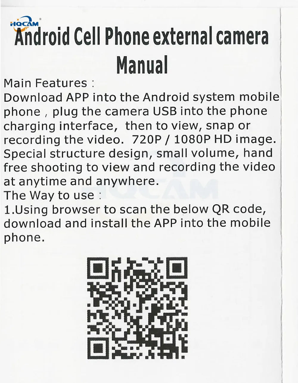 Mini OTG USB Camera 1080P/720P for Android Devices and Industrial Testing