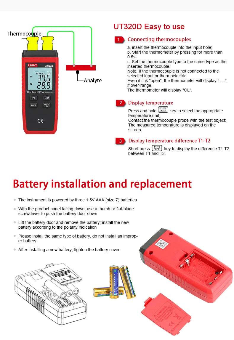 UT320A and UT320D Contact Thermometer Options