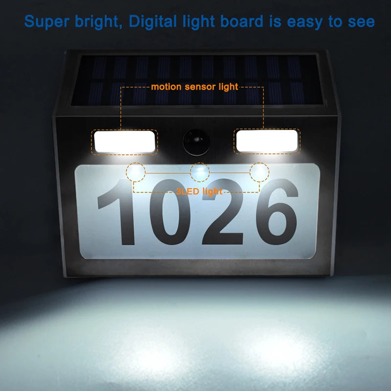 Solar House Number Plaque Light with Motion Sensor LED Lights