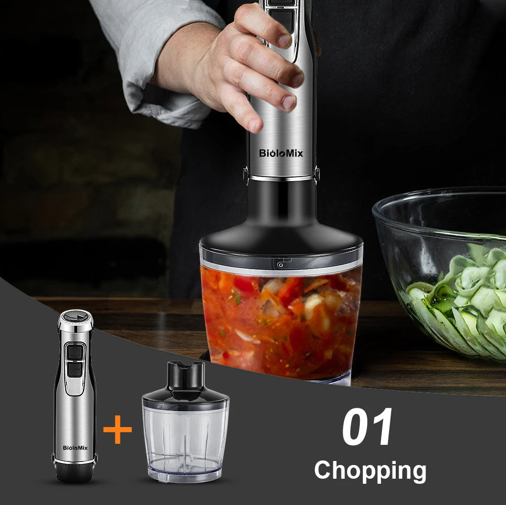 4-in-1 1200W Immersion Hand Blender with Chopper, Whisk and Cup