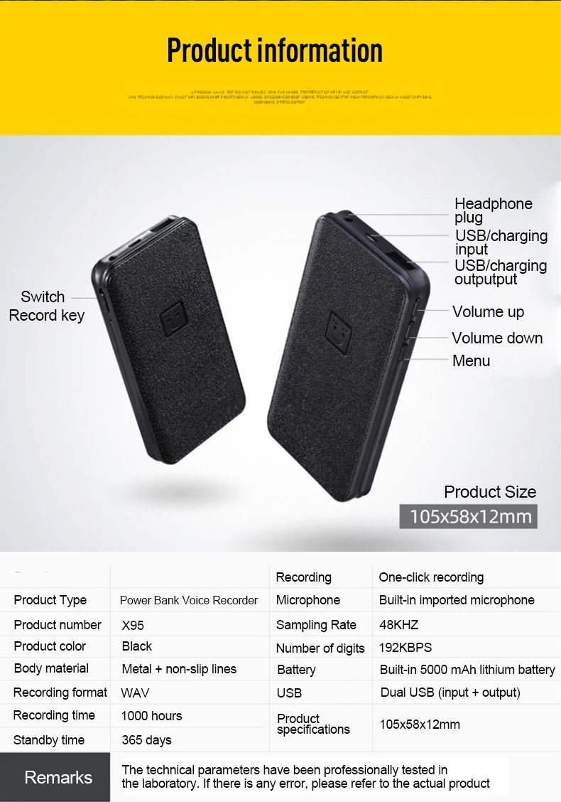 Digitalni diktafon 8-64GB s aktivacijom zvukom, skriveni, za snimanje na daljinu do 60 m, s magnetom, power bankom, MP3 i U-diskom