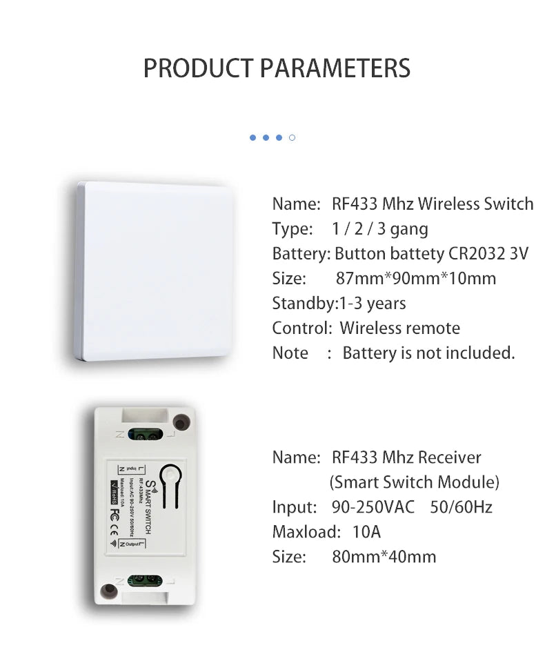 433MHz Wireless Relay and Wall Switch - Options