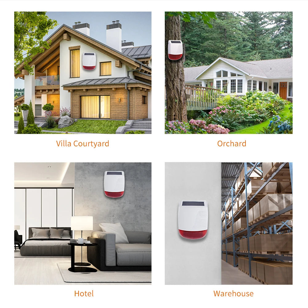 433Mhz High Decibel Outdoor Solar Wireless Siren Loudspeaker Waterproof Strobe For Smart Home Security Burglar Alarm System