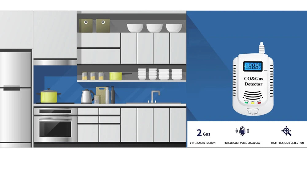 Gas Detector and Carbon Monoxide Alarm for Home Safety