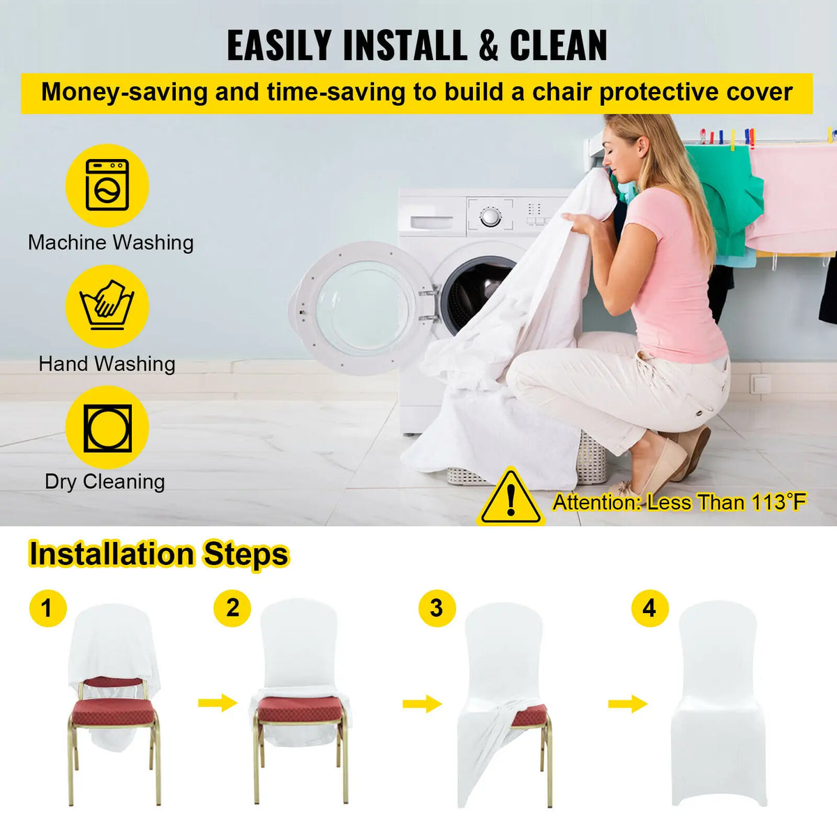 SucceBuy 12/30/50/100 piezas Portabebés de silla de boda Spandex Estiramiento Funda de Slipcover para Restaurante Banquete Hotel Comedor Fiesta Blanca Funda