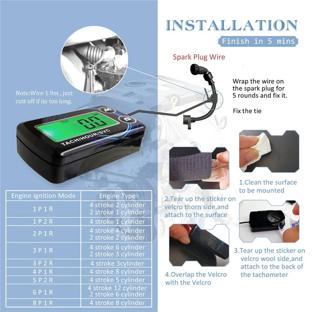 Digital Engine Hour Meter and Tachometer