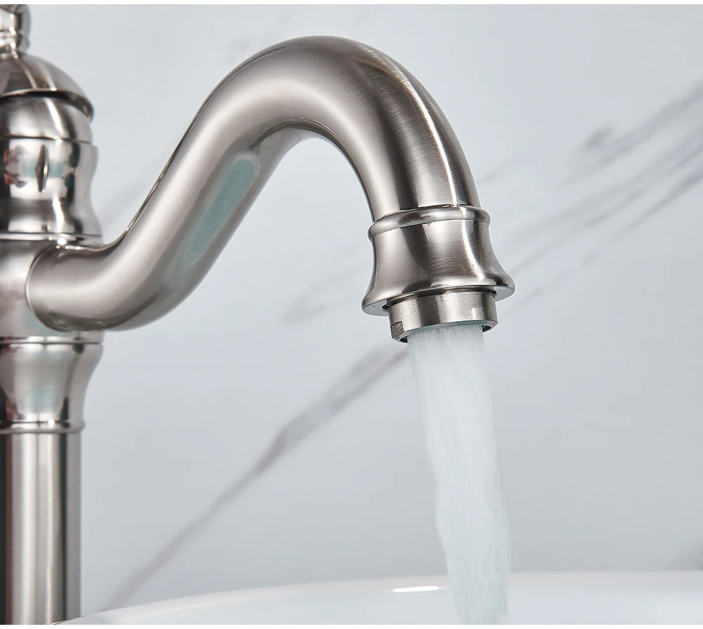 POIQIHY Antique Brass Basin Vessel Sink Faucet Deck Mounted One Hole Cold Hot Water Cold Hot Mixer Tap Bathroom Faucet 1 Hole