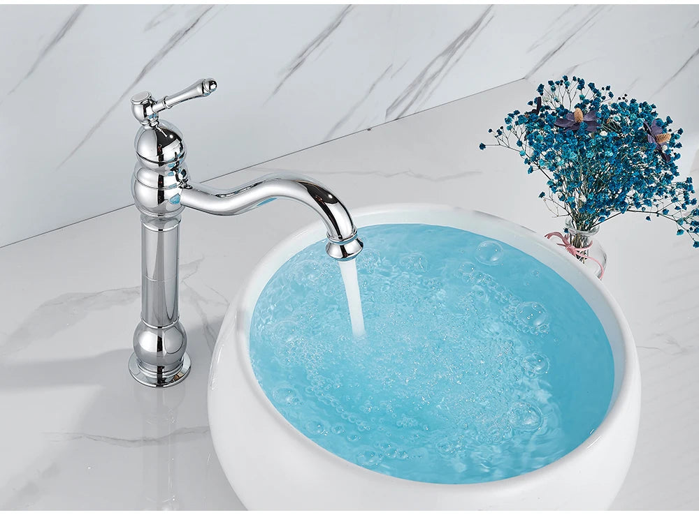 POIQIHY Antique Brass Basin Vessel Sink Faucet Deck Mounted One Hole Cold Hot Water Cold Hot Mixer Tap Bathroom Faucet 1 Hole