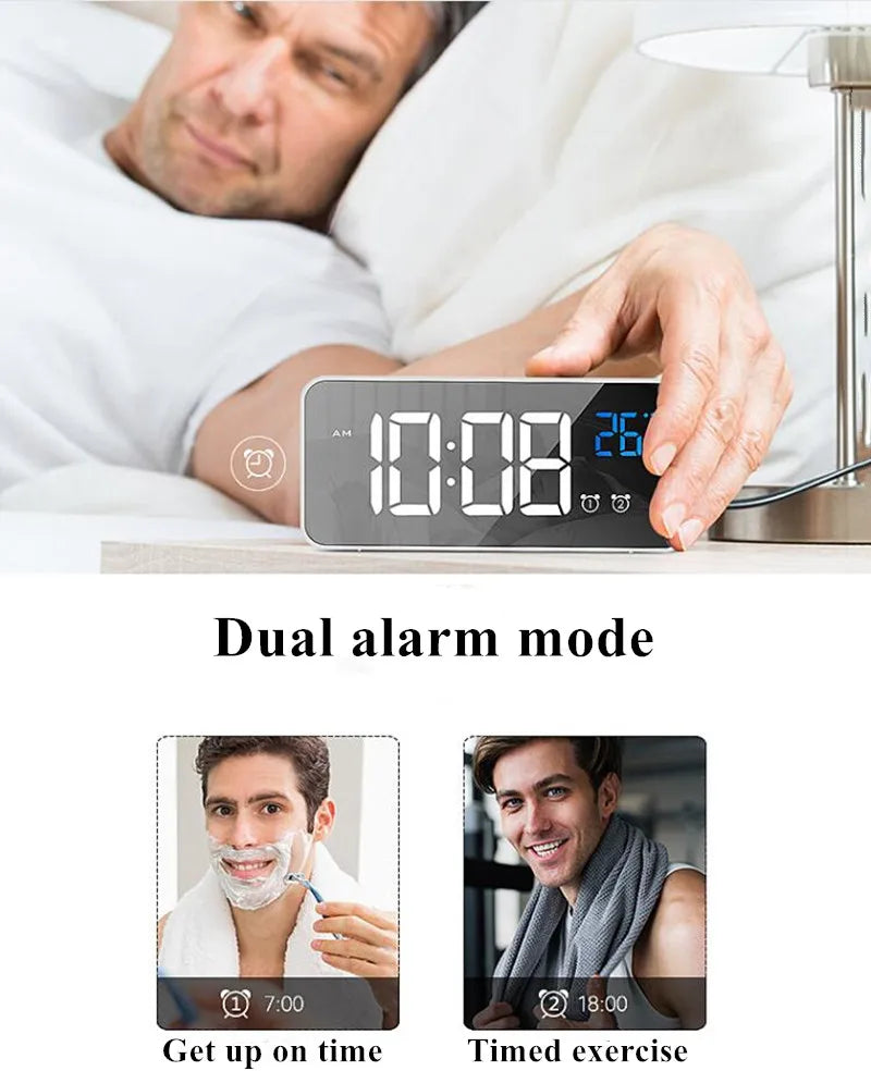 Rechargeable LED Alarm Clock with Dual Alarms